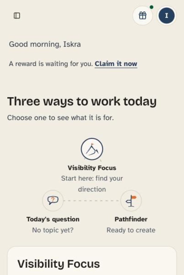 The SherpaPost home: three ways to work today